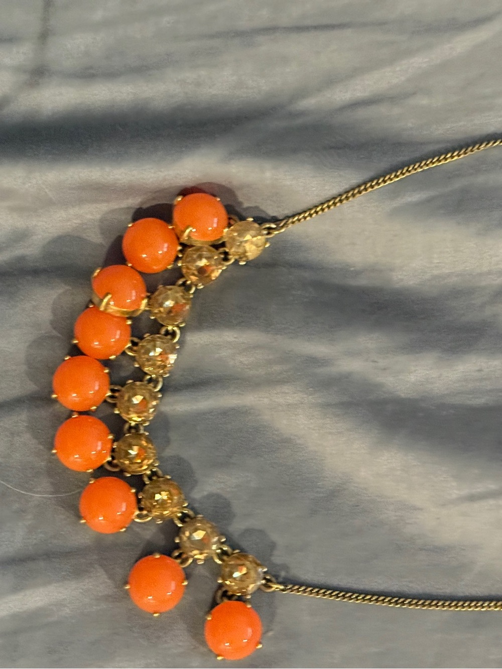 J. Crew Gold-Tone Necklace with Orange Beads and Champagne Crystals